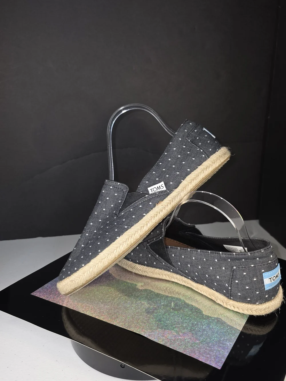 Toms Redondo Espadrille Loafer Chambray Gray/ Black Dot Slip-On Sz 8.5